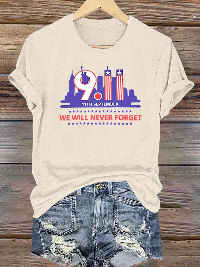 Women's WE WILL NEVER FORGET Print Crew-Neck T-Shirt