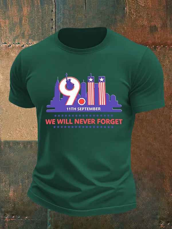 Men's WE WILL NEVER FORGET Print Crew-Neck T-Shirt