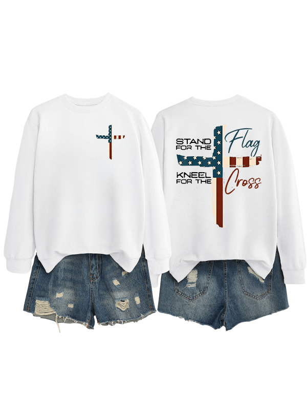 Women's Stand For The Flag Kneel For The Cross Print Sweatshirt
