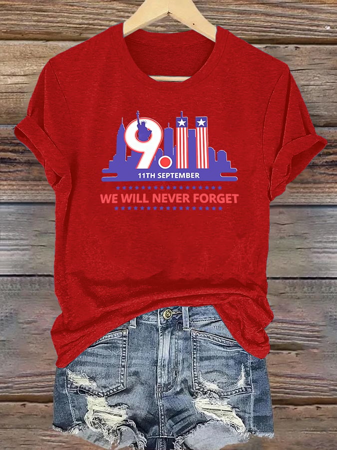Women's WE WILL NEVER FORGET Print Crew-Neck T-Shirt