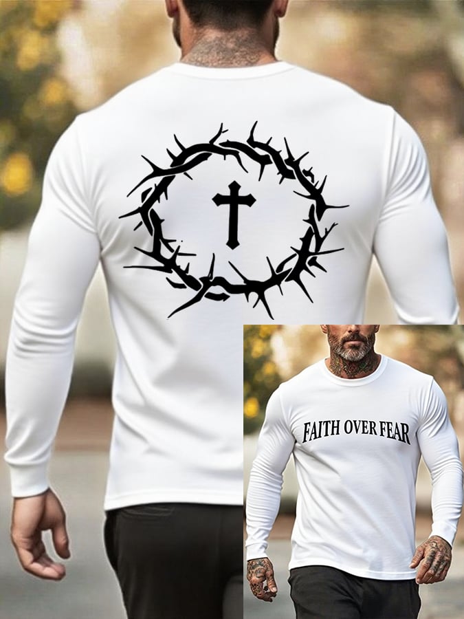 Men's Faith Over Fear Printed Casual T-Shirt