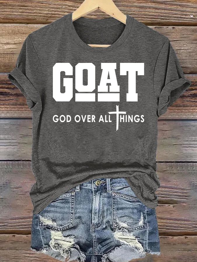 Women's GOD OVER ALL THINGS printed T-shirt