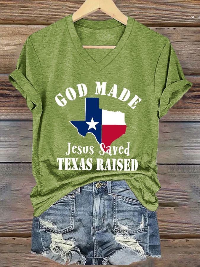 Women's God Made Juses Saved Texas Raised Printed T-Shirts