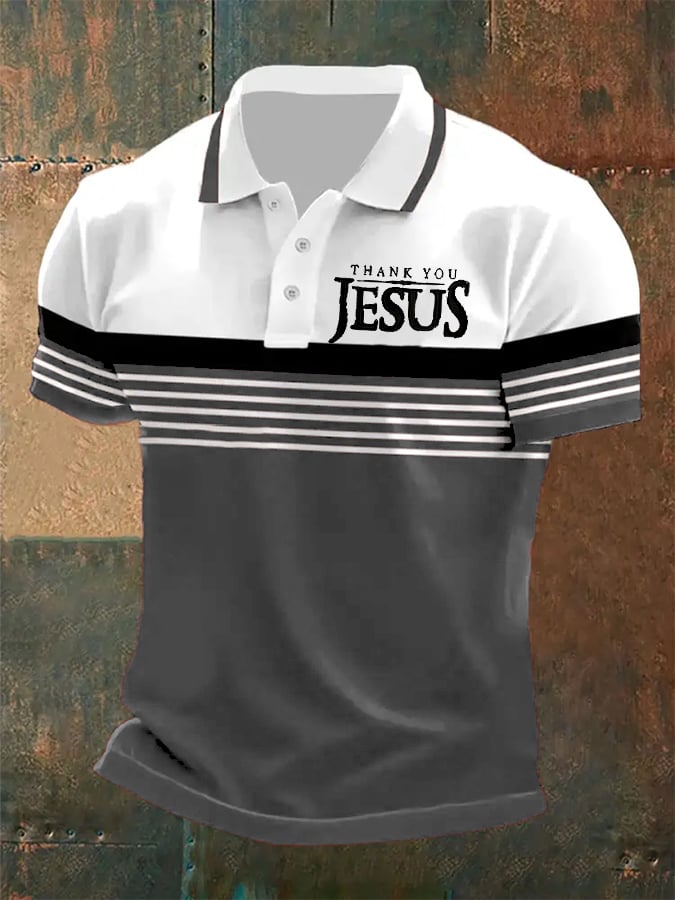 Men's Thank You Jesus Printed Casual Polo Shirt