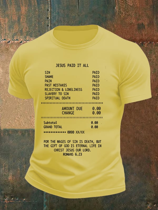 Men's JESUS PAID IT ALL Print Round-Neck T-Shirt