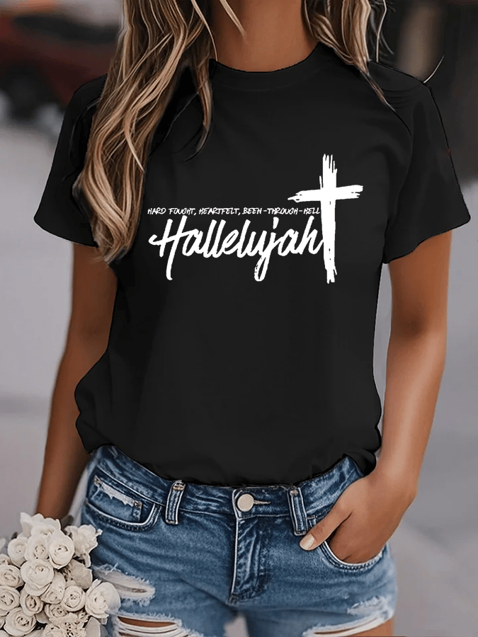 🔥Hot Sale Picks 🔥Women's Hard Fought Hallelujah Print Shirt