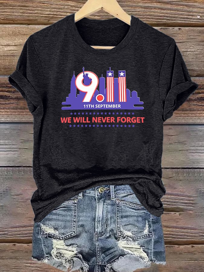 Women's WE WILL NEVER FORGET Print Crew-Neck T-Shirt