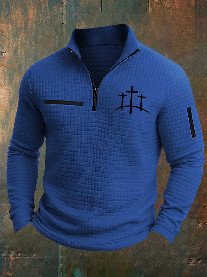 Men's Casual Retro Checkered Jacquard Contrast Color Sweatshirt