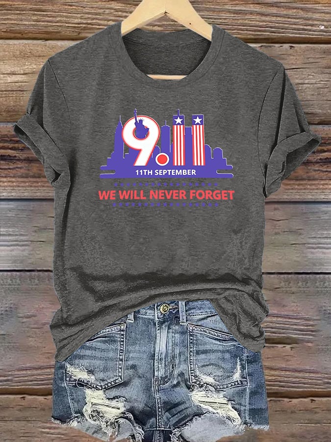 Women's WE WILL NEVER FORGET Print Crew-Neck T-Shirt