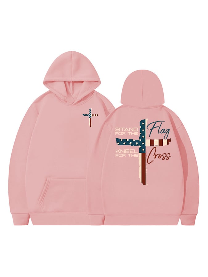 Women's Stand For The Flag Kneel For The Cross Printed Casual Hoodie