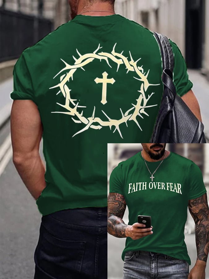 Men's Faith Over Fear Printed Casual T-Shirt