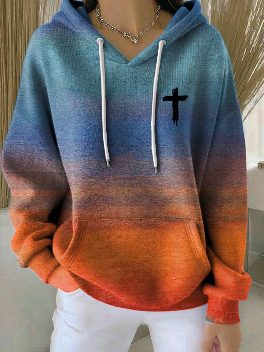 Women's Casual Autumn Faith Gradient Striped Cardigan Hoodie