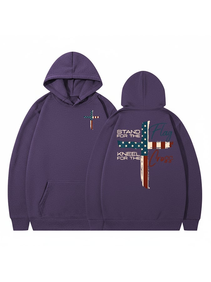 Women's Stand For The Flag Kneel For The Cross Printed Casual Hoodie