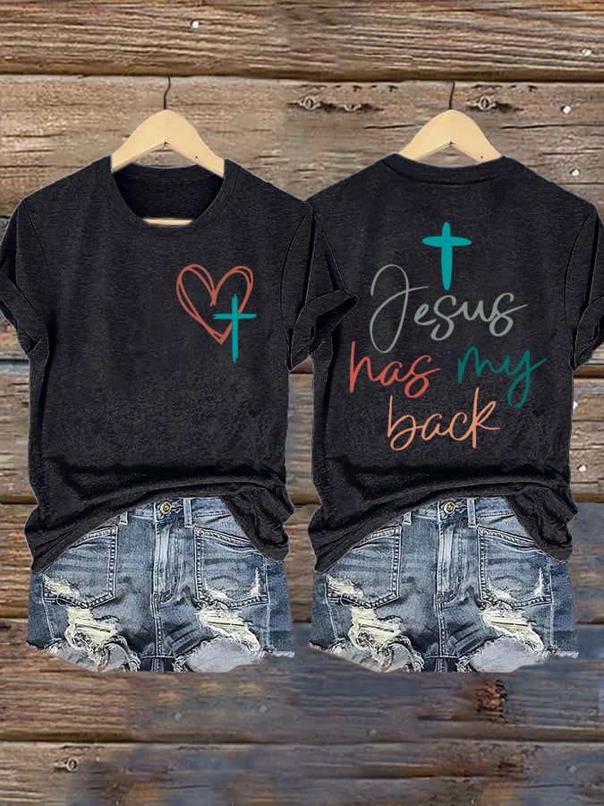 Women's Jesus Has My Back Print Shirt