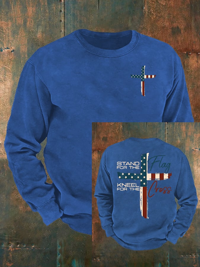 Men's Stand For The Flag Kneel For The Cross Print Sweatshirt