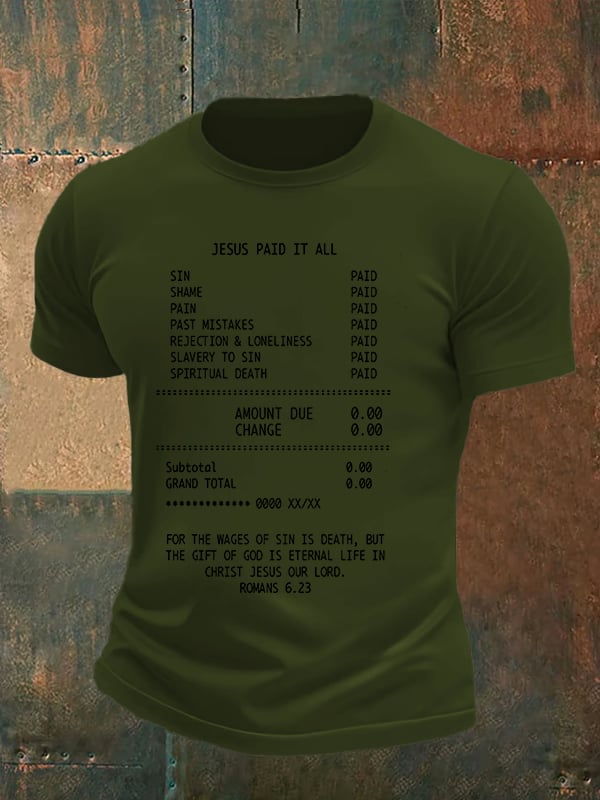 Men's JESUS PAID IT ALL Print Round-Neck T-Shirt