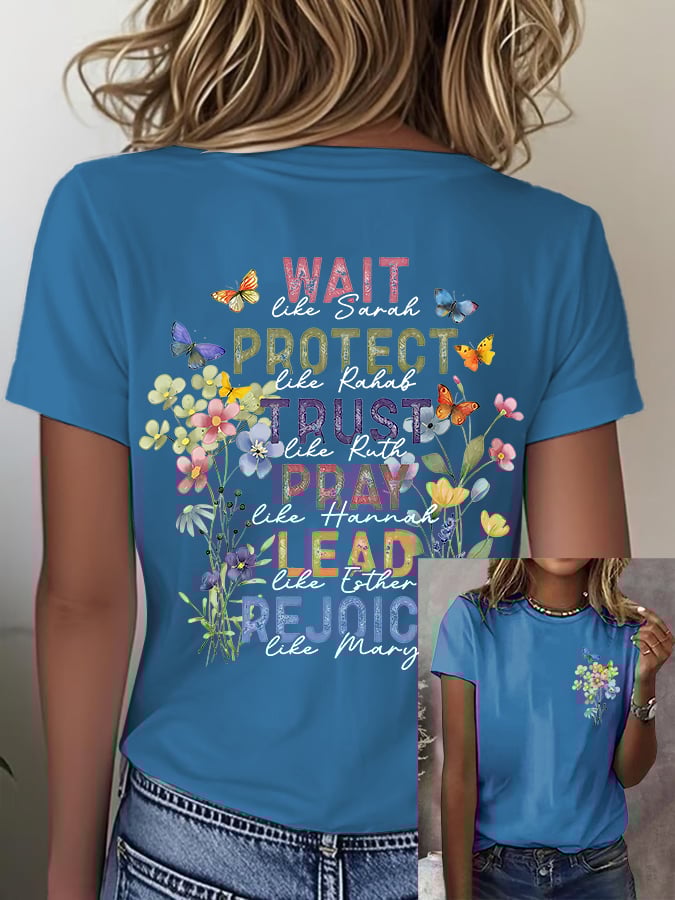 🔥Hot Sale Picks 🔥Women'S Casual Floral Faith Print Short Sleeve T-Shirt