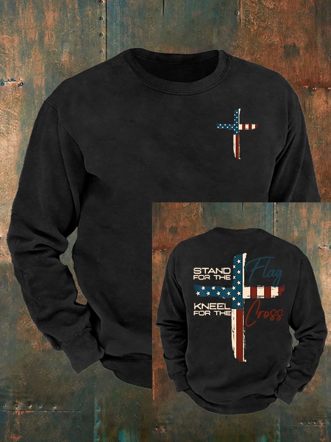 Men's Stand For The Flag Kneel For The Cross Print Sweatshirt