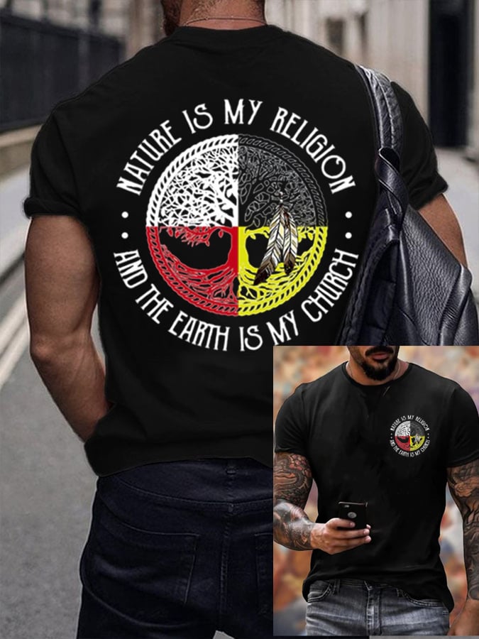Men's Nature Is My Religion And The Earth Is My Church Faith Printed Shirt