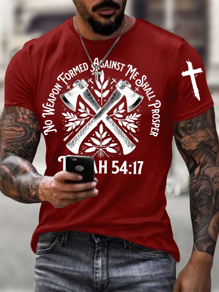 Men's No Weapon Formed Against Me Shall Prosper Print Short Sleeve T-Shirt