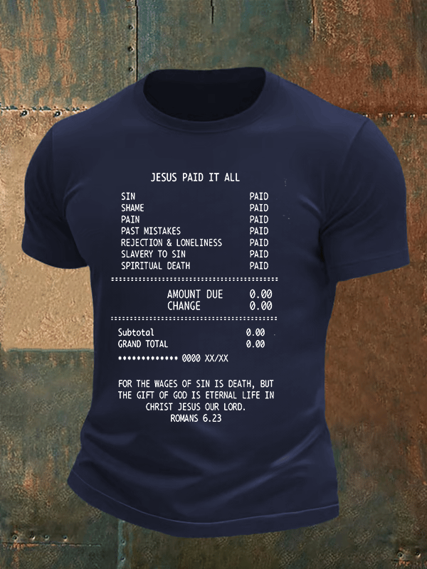 Men's JESUS PAID IT ALL Print Round-Neck T-Shirt
