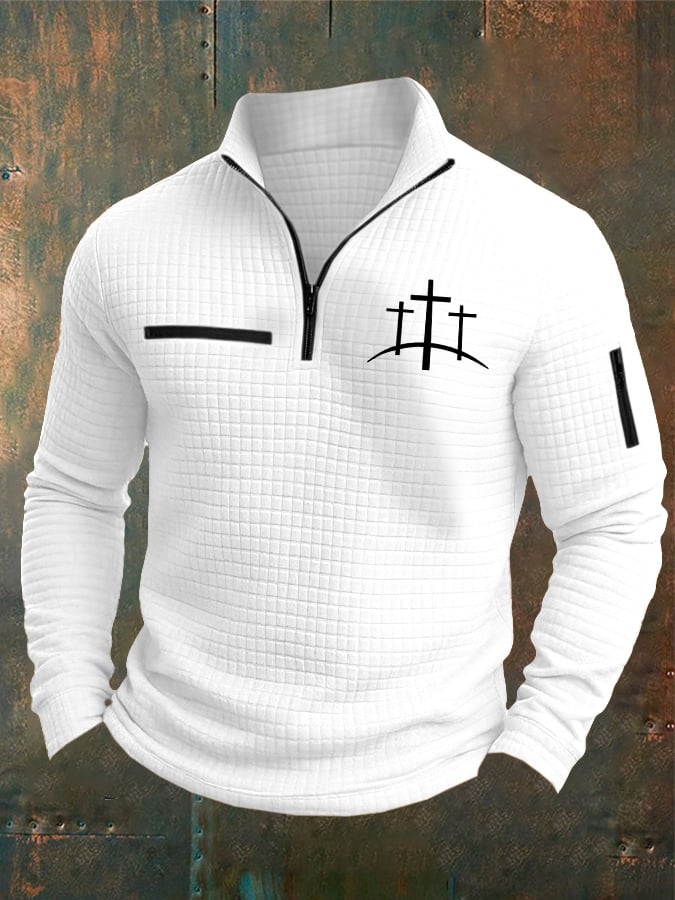 Men's Casual Retro Checkered Jacquard Contrast Color Sweatshirt