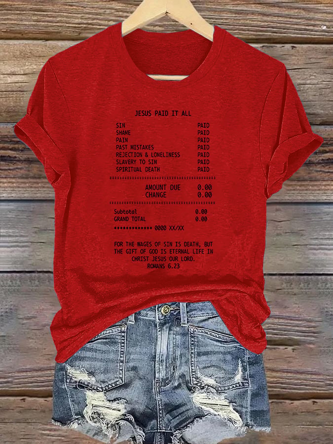 Women's JESUS PAID IT ALL Print Round-Neck T-Shirt
