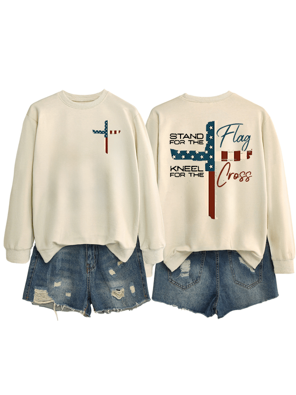 Women's Stand For The Flag Kneel For The Cross Print Sweatshirt