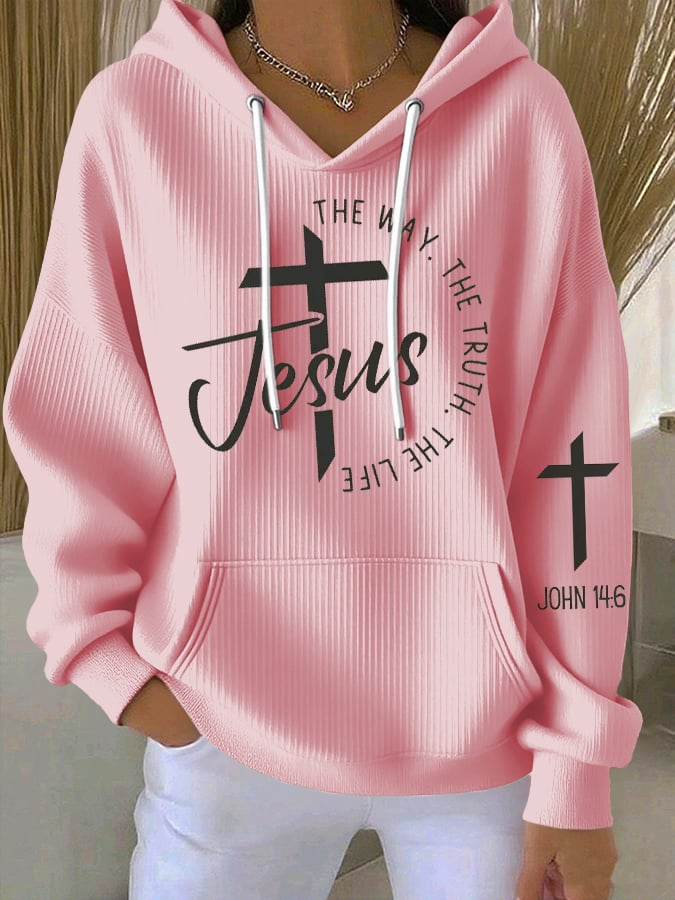Women's The Way The Truth Jesus Print Casual Hooded Sweatshirt