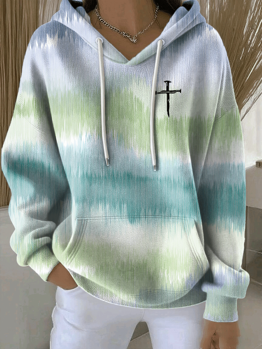Women's Retro Faith Print Casual Hooded Sweatshirt