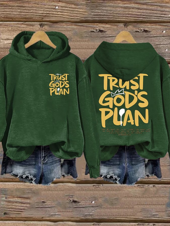 Women'S Casual Trust God's Plan Christian Print Hoodie