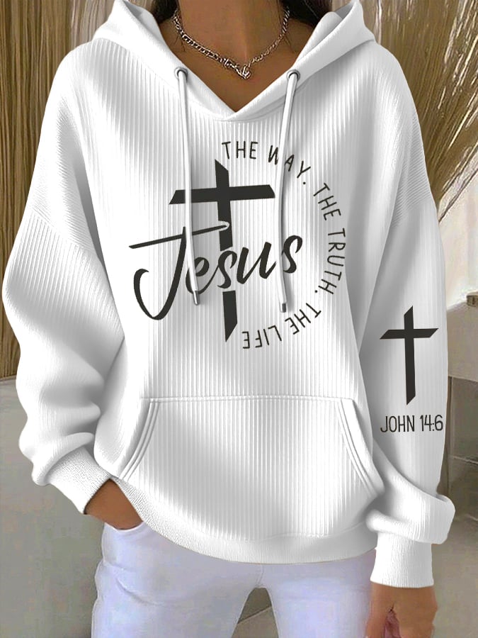Women's The Way The Truth Jesus Print Casual Hooded Sweatshirt