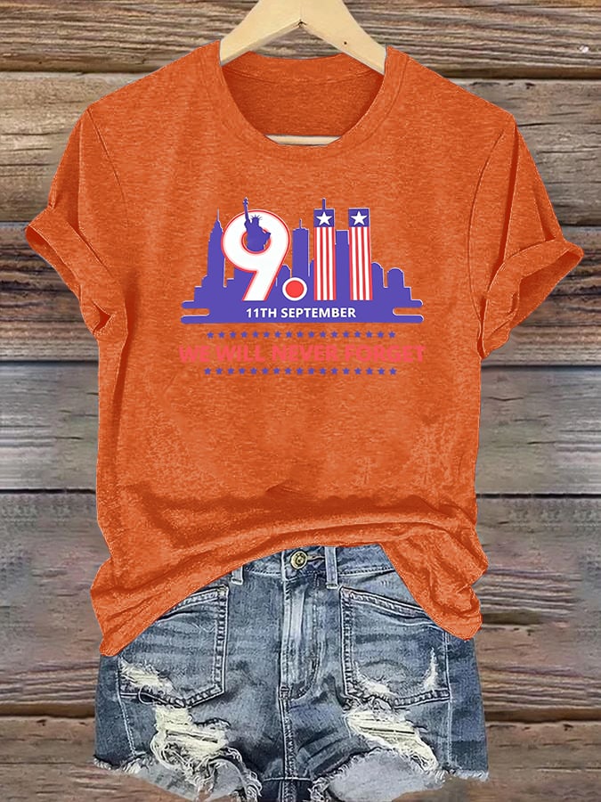 Women's WE WILL NEVER FORGET Print Crew-Neck T-Shirt