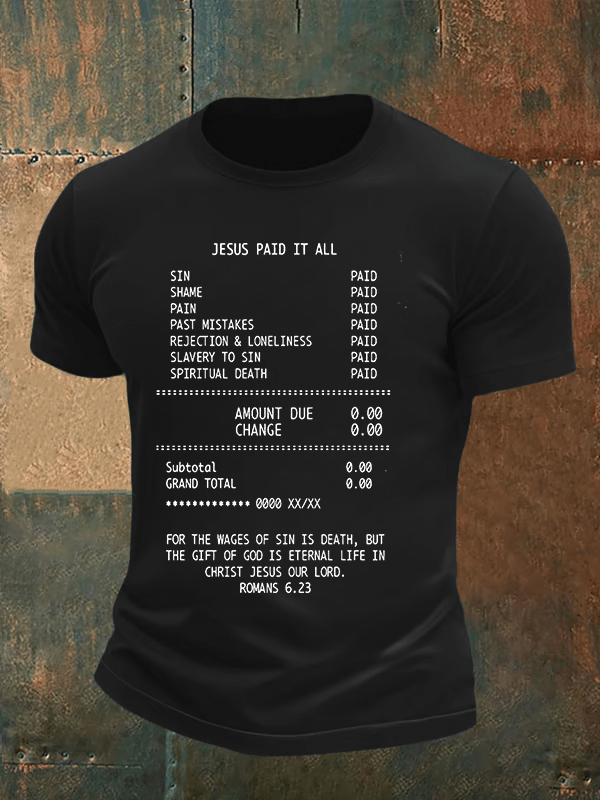 Men's JESUS PAID IT ALL Print Round-Neck T-Shirt