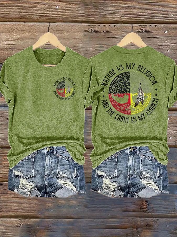 Women's Nature Is My Religion And The Earth Is My Church Print Shirt