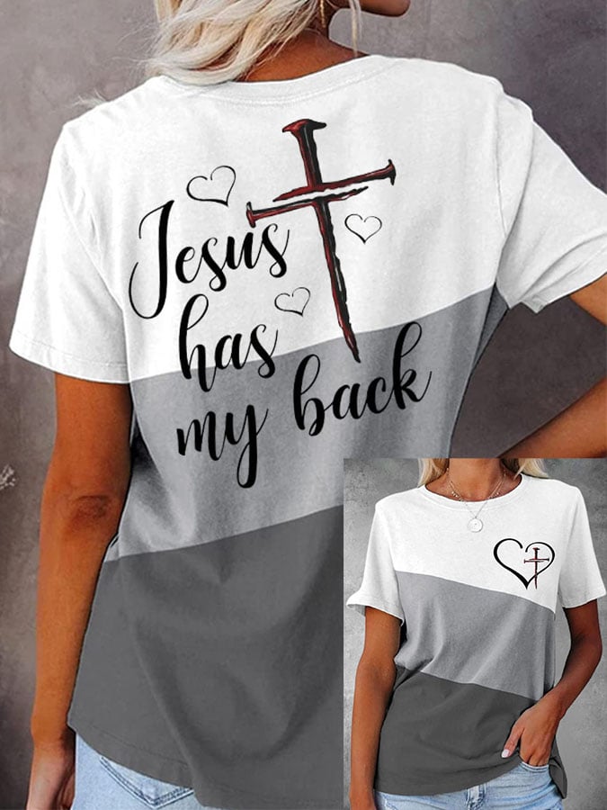 Women's Jesus Has My Back Print Casual T-Shirt