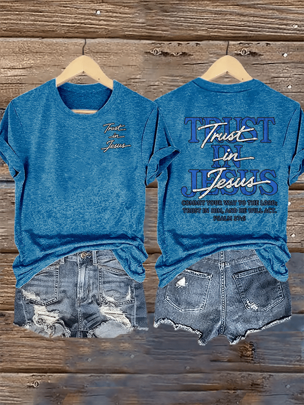 Women's "Trust in Jesus" 37:5 Bible Verse Design Print T-Shirt
