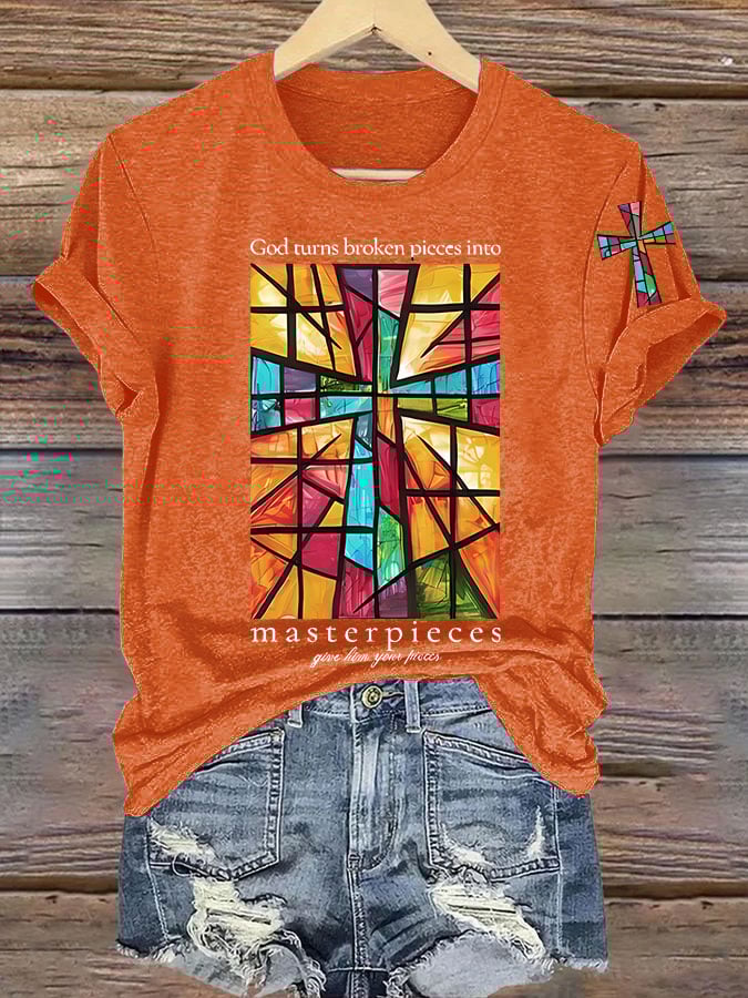 Women's God Turns Broken Pieces Into Masterpieces Print T-shirt