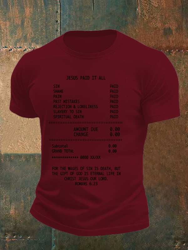 Men's JESUS PAID IT ALL Print Round-Neck T-Shirt