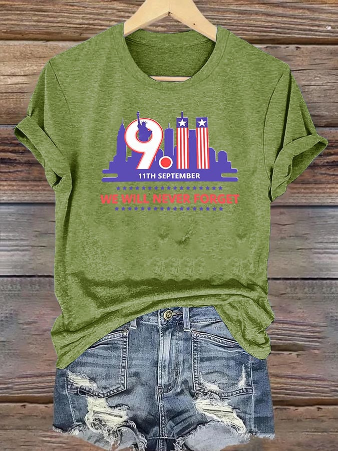 Women's WE WILL NEVER FORGET Print Crew-Neck T-Shirt