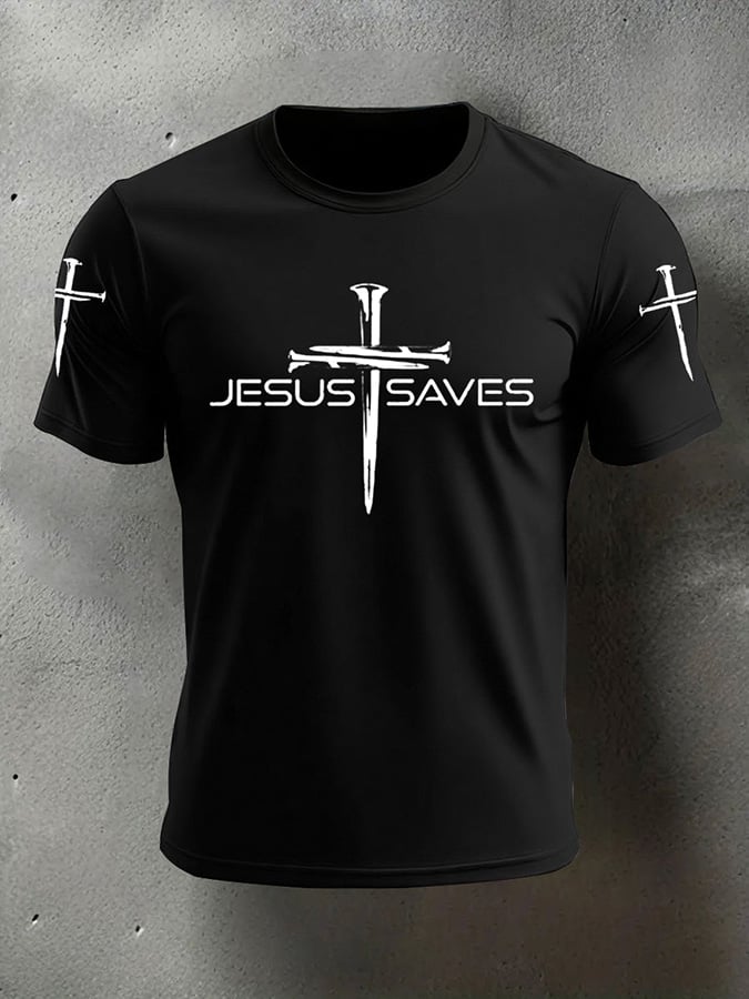 Men's Faith Jesus Saves Print Casual T-Shirt