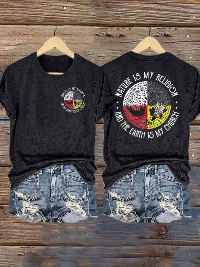 Women's Nature Is My Religion And The Earth Is My Church Print Shirt