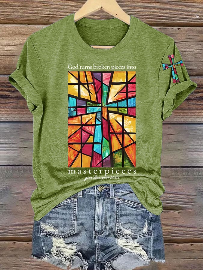 Women's God Turns Broken Pieces Into Masterpieces Print T-shirt
