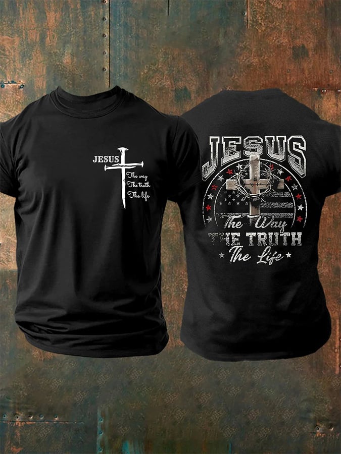 Men's Jesus The Way The Truth The Life Print Round Neck T-Shirt