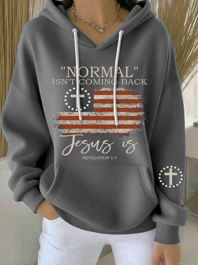 Women's Retro Faith “Normal Isnt Coming Back” Print Casual Hooded Sweatshirt