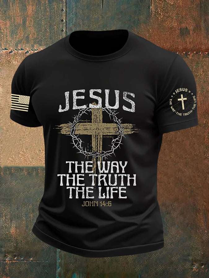 Men's Jesus The Way The TruthThe Life Print Round Neck T-Shirt