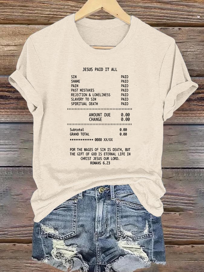 Women's JESUS PAID IT ALL Print Round-Neck T-Shirt