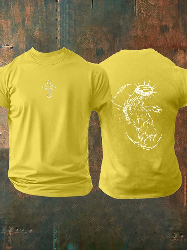 Unisex Fearless Cross Print Acid Washed T-shirt