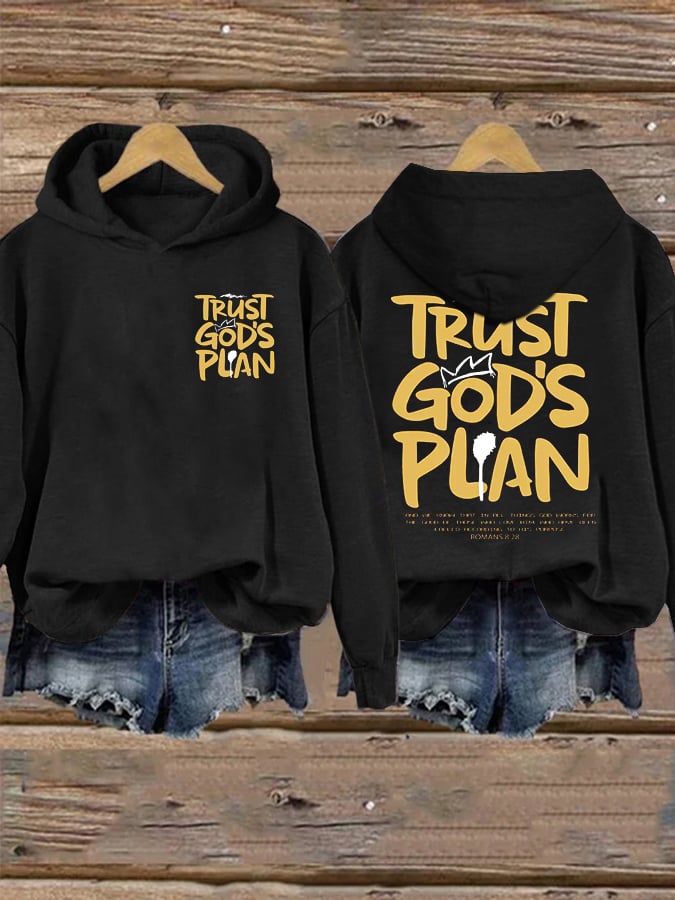 Women'S Casual Trust God's Plan Christian Print Hoodie