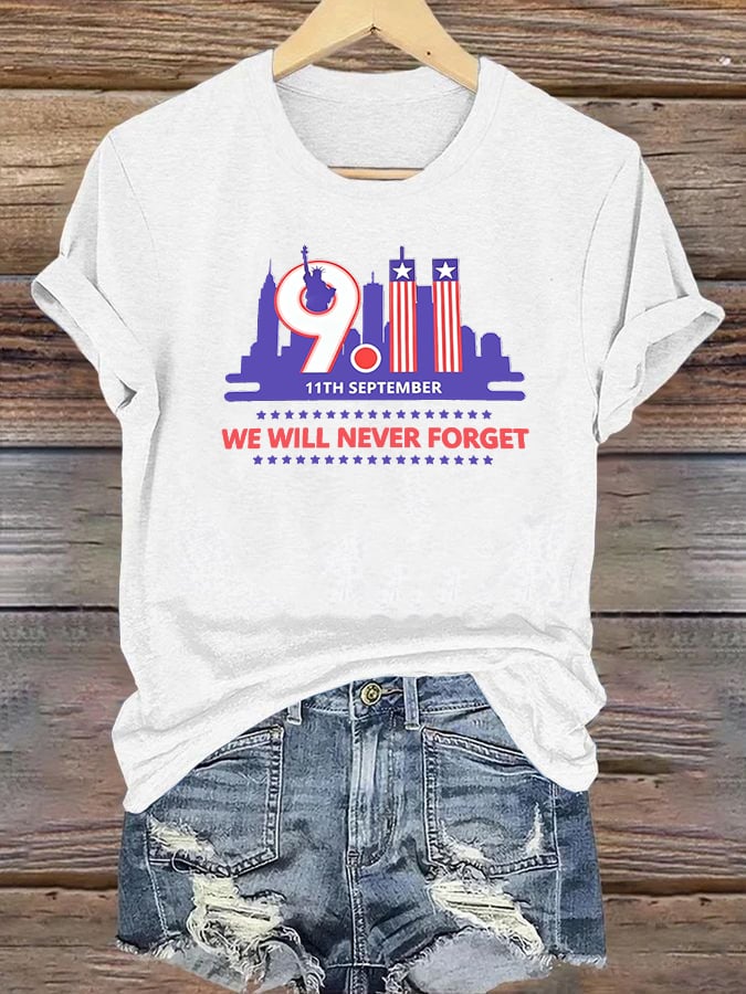 Women's WE WILL NEVER FORGET Print Crew-Neck T-Shirt